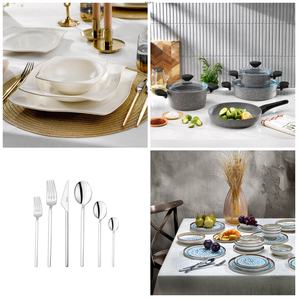KRM-00045Schafer Gold Sofra & Mutfak Seti | Yemek Takımı+ÇKB+Tencere Seti+2 Çeşit 24 prç Yemek Takımı