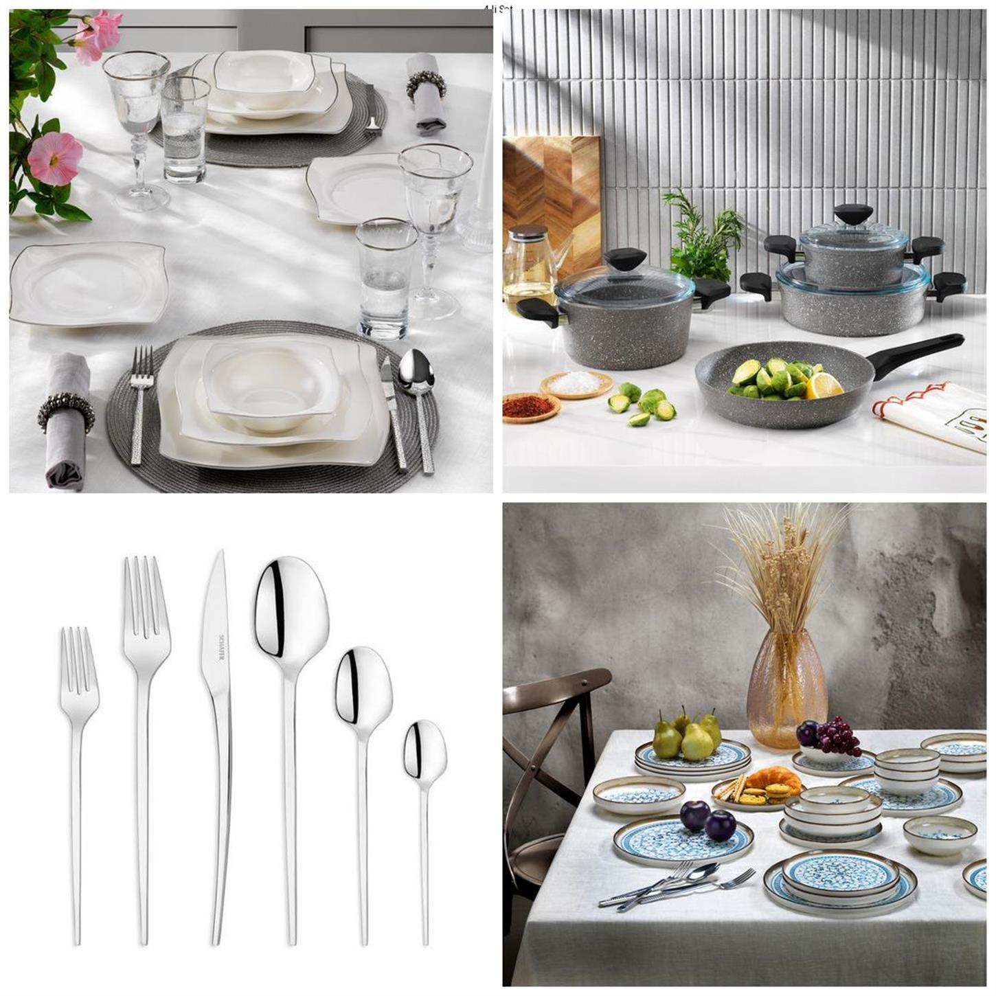 KRM-00050Schafer Platin Sofra & Mutfak Seti | Yemek Takımı+ÇKB+Tencere Seti+2 Çeşit 24 prç Yemek Takımı