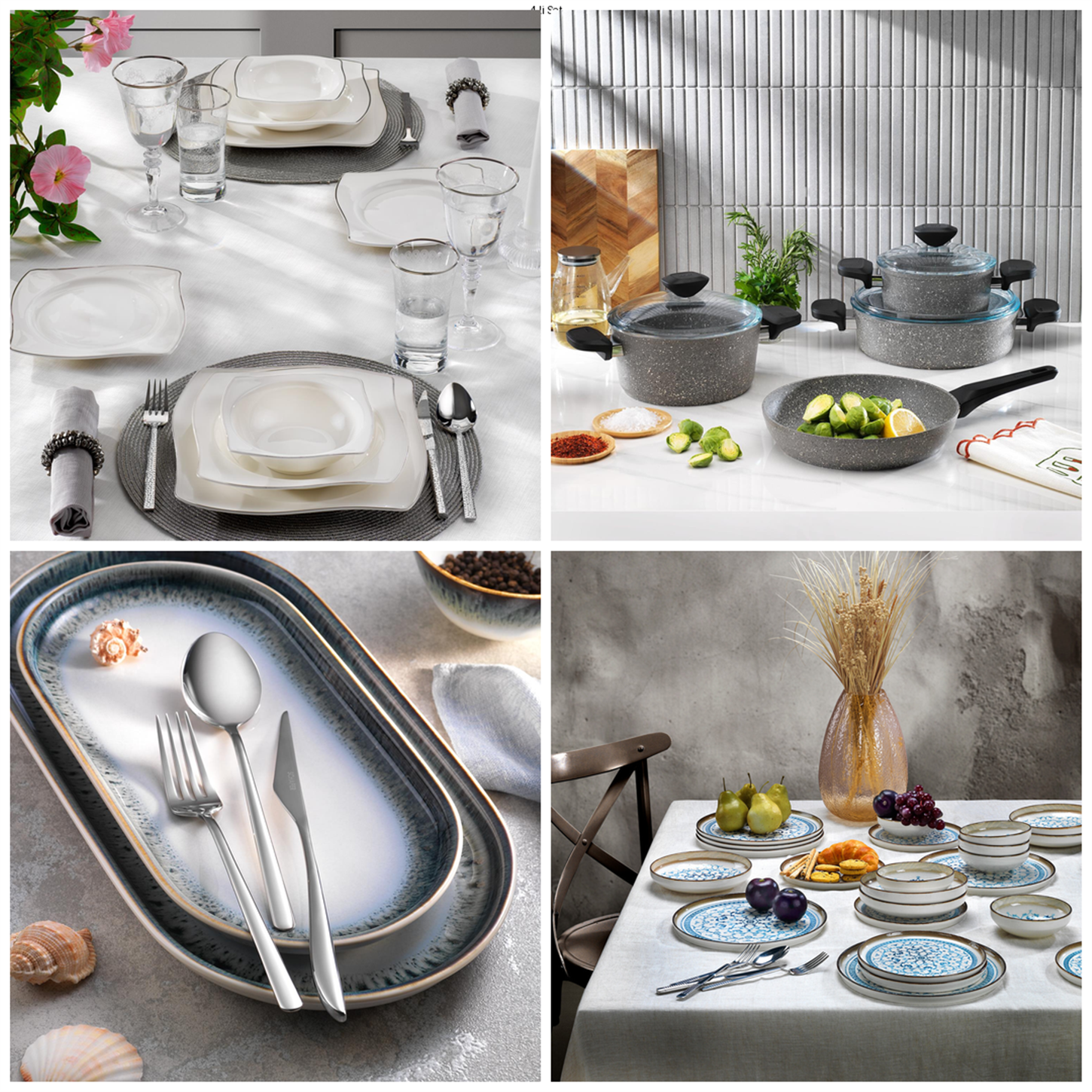 KRM-00052Schafer Platin Sofra & Mutfak Seti | Yemek Takımı+ÇKB+Tencere Seti+2 Çeşit 24 prç Yemek Takımı