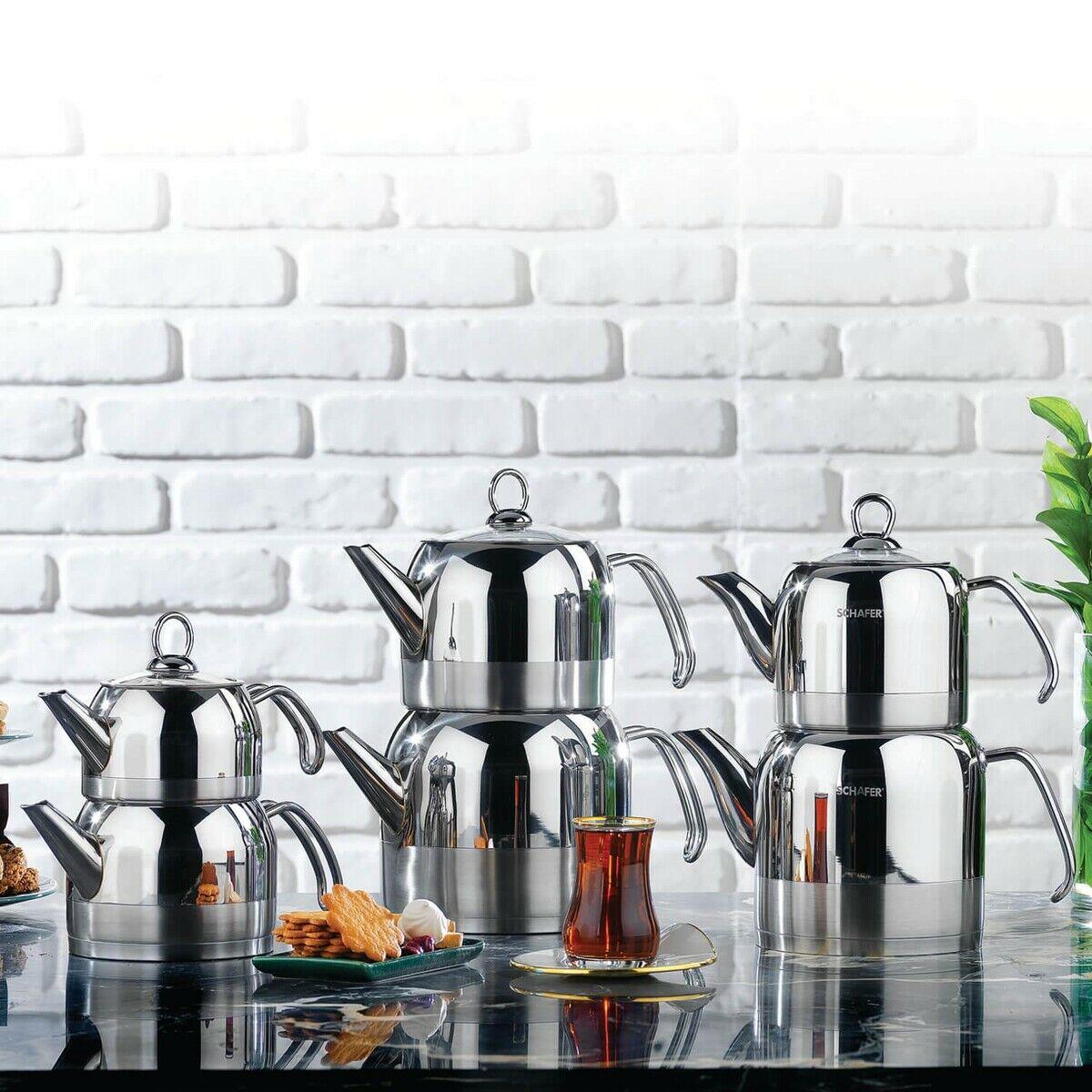 Schafer Ada Metal Çaydanlık Takımı Büyük 4 prç Inox