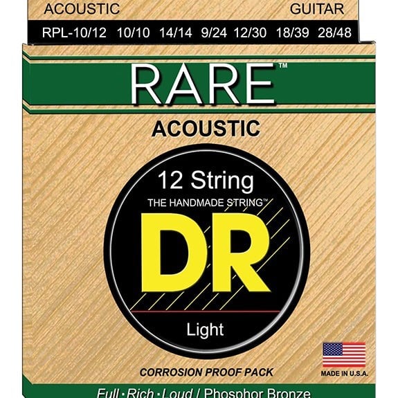 DR Rare Phosphor Bronze 12 Tel Akustik Gitar 0,10 Takım Tel (El yapımı)