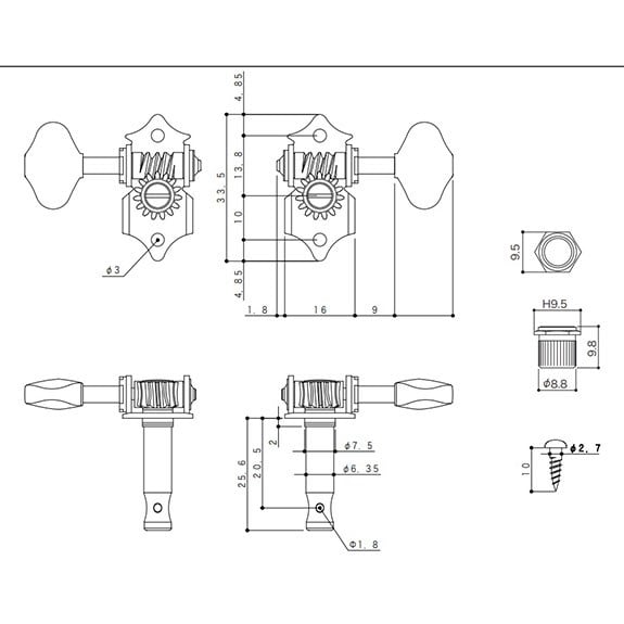 Gotoh SE700CK Akustik Gitar Burgusu Metalik Siyah Takım (3-3 Dizilim)