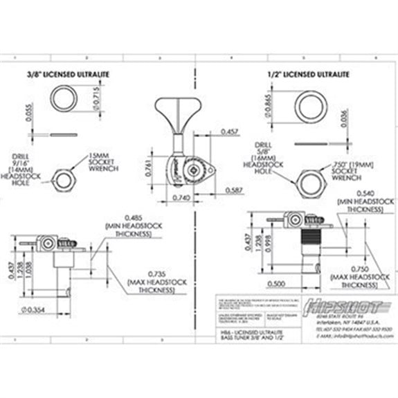 Hipshot Licenced Ultralite Clover Tekli Bas Gitar Burgu Sol Siyah (3/8) (Ekstra hafif)