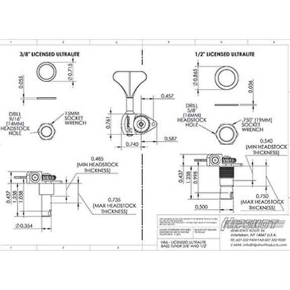 Hipshot Licenced Ultralite Clover Tekli Bas Gitar Burgu Sol Siyah (3/8) (Ekstra hafif)