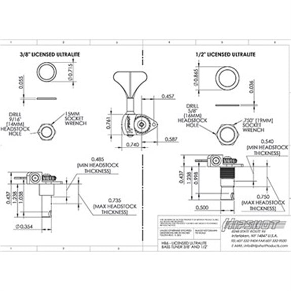 Hipshot Licenced Ultralite Clover Tekli Bas Gitar Burgu Sol Siyah (3/8) (Ekstra hafif)