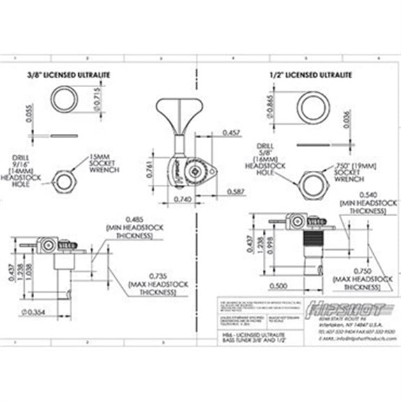 Hipshot Licenced Ultralite Clover Tekli Bas Gitar Burgu Sol Siyah (3/8) (Ekstra hafif)