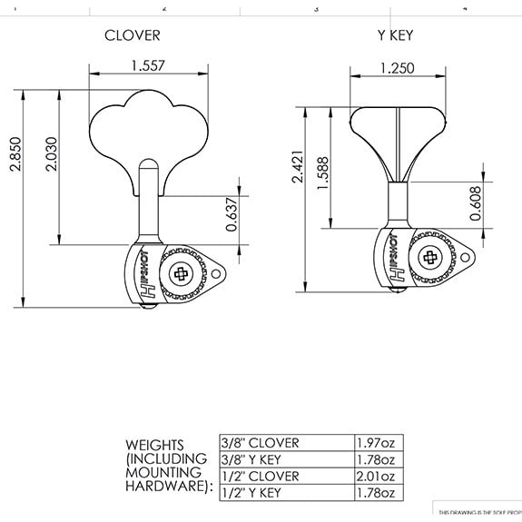 Hipshot Licenced Ultralite Clover Tekli Bas Gitar Burgu Sol Siyah (3/8) (Ekstra hafif)