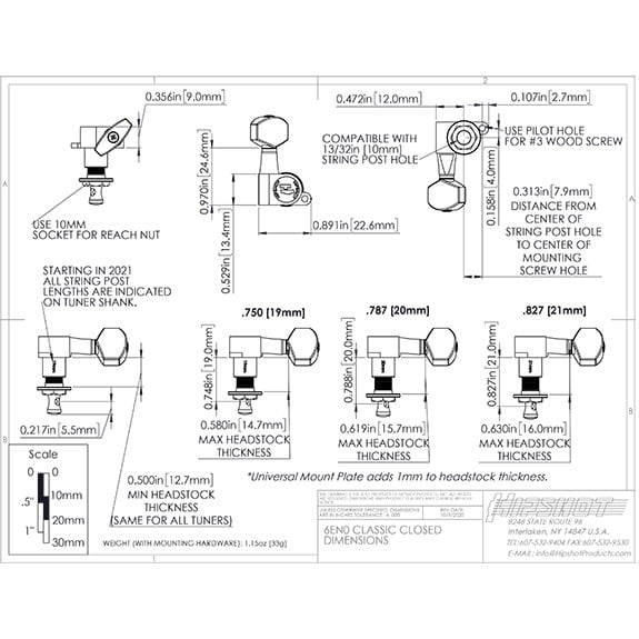 Hipshot Universal Mount Locking Elektro Gitar Kilitli Burgu Seti Siyah (3-3 Dizilim) (10mm her modele uyar)