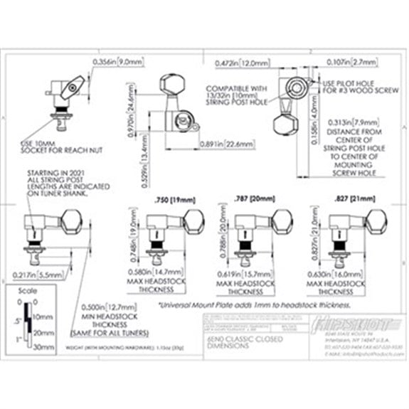 Hipshot Universal Mount Locking Elektro Gitar Kilitli Burgu Seti Siyah (3-3 Dizilim) (10mm her modele uyar)