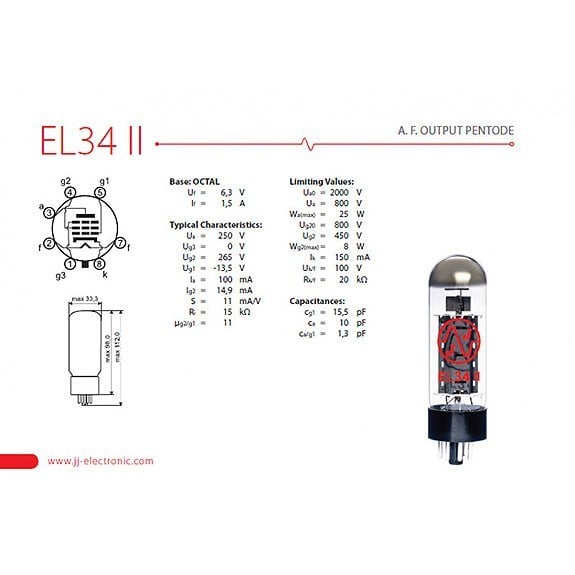 JJ Tesla EL34II Matched Quad Amfi Lamba Set