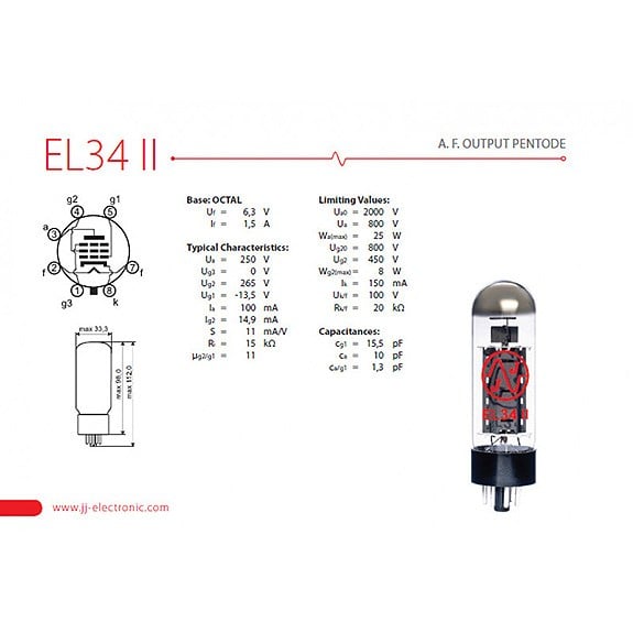JJ Tesla EL34II Matched Quad Amfi Lamba Set