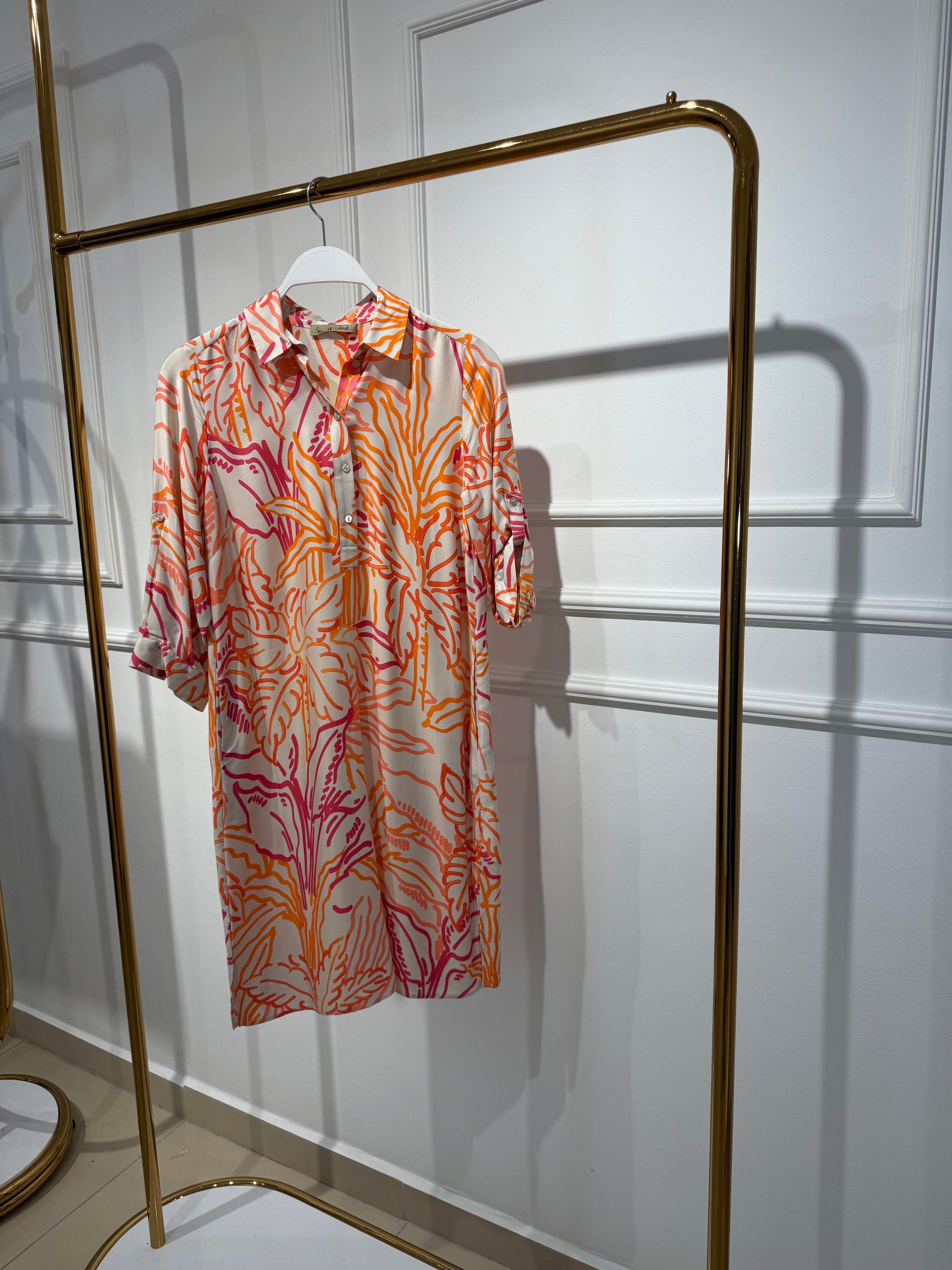 Mercan Desenli Gömlek Elbise