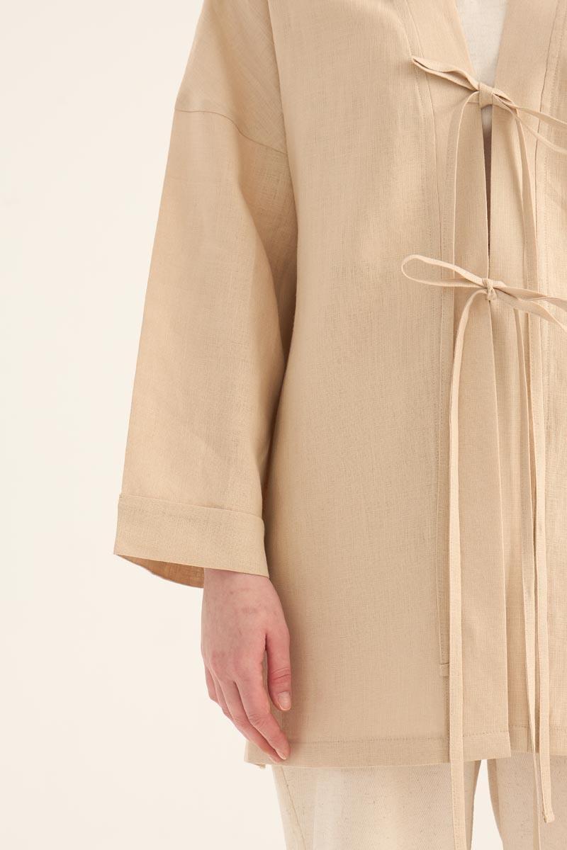 %100 Keten Kimono Krem