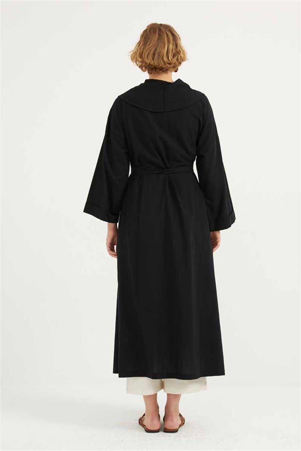 Çift Düğmeli Pamuk Kaftan Siyah