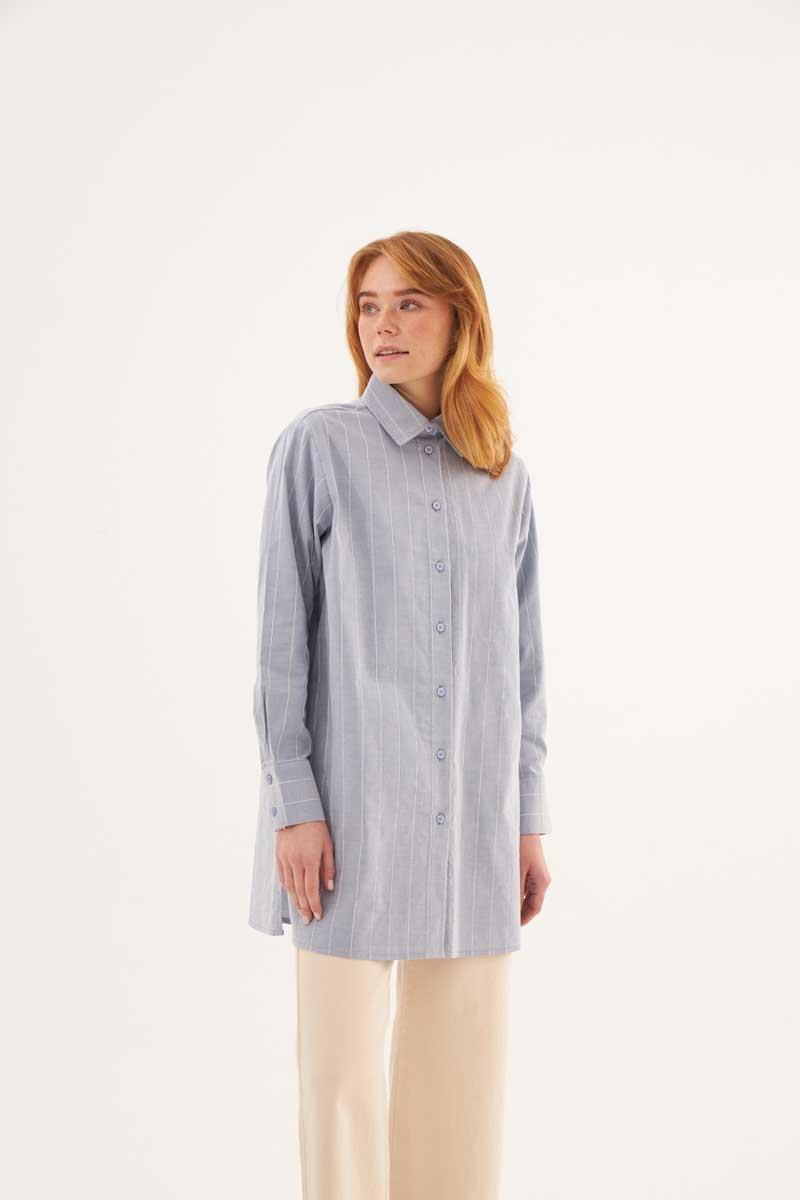 Çizgili Basic Gömlek Mavi