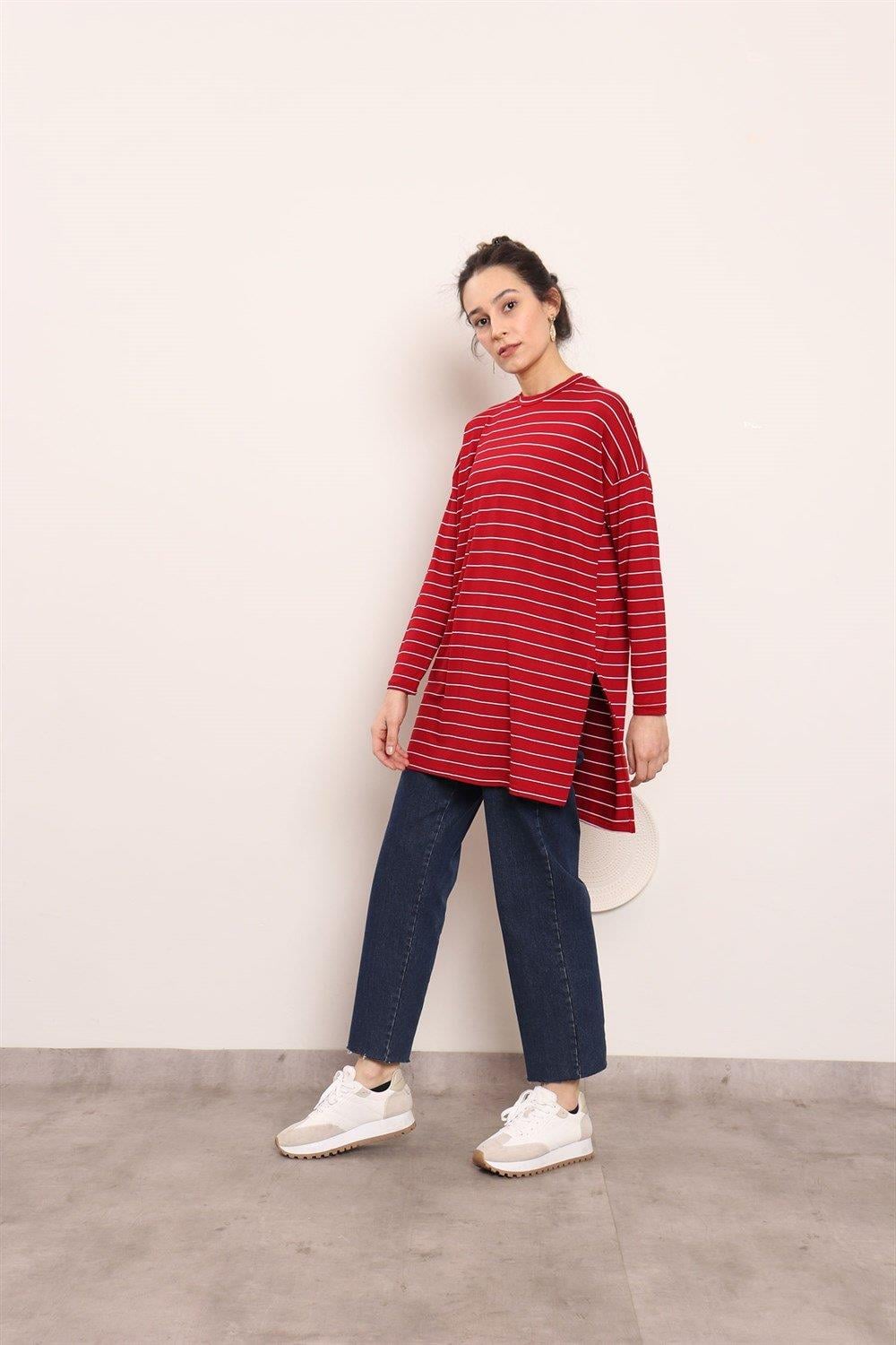 Çizgili Tunik Bordo