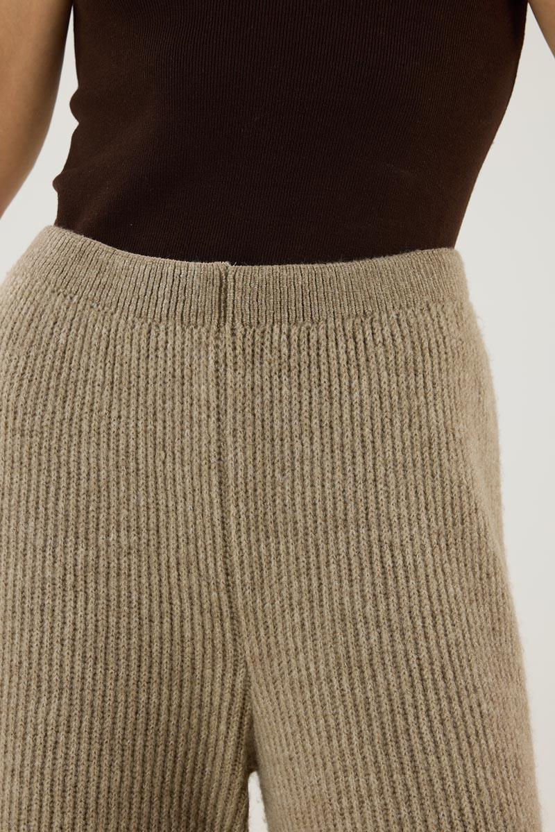 Kadın   Beli Lastikli Örme Triko Pantolon Vizon