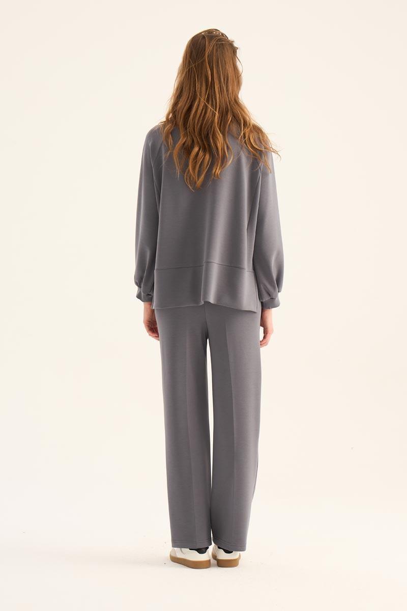 Kısa Modal Sweatshirt Koyu Gri