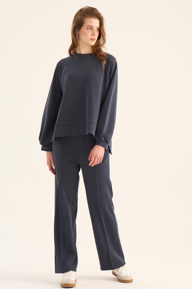 Kısa Modal Sweatshirt Lacivert