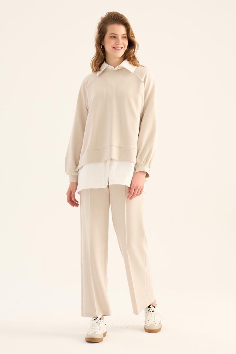 Kısa Modal Sweatshirt Taş