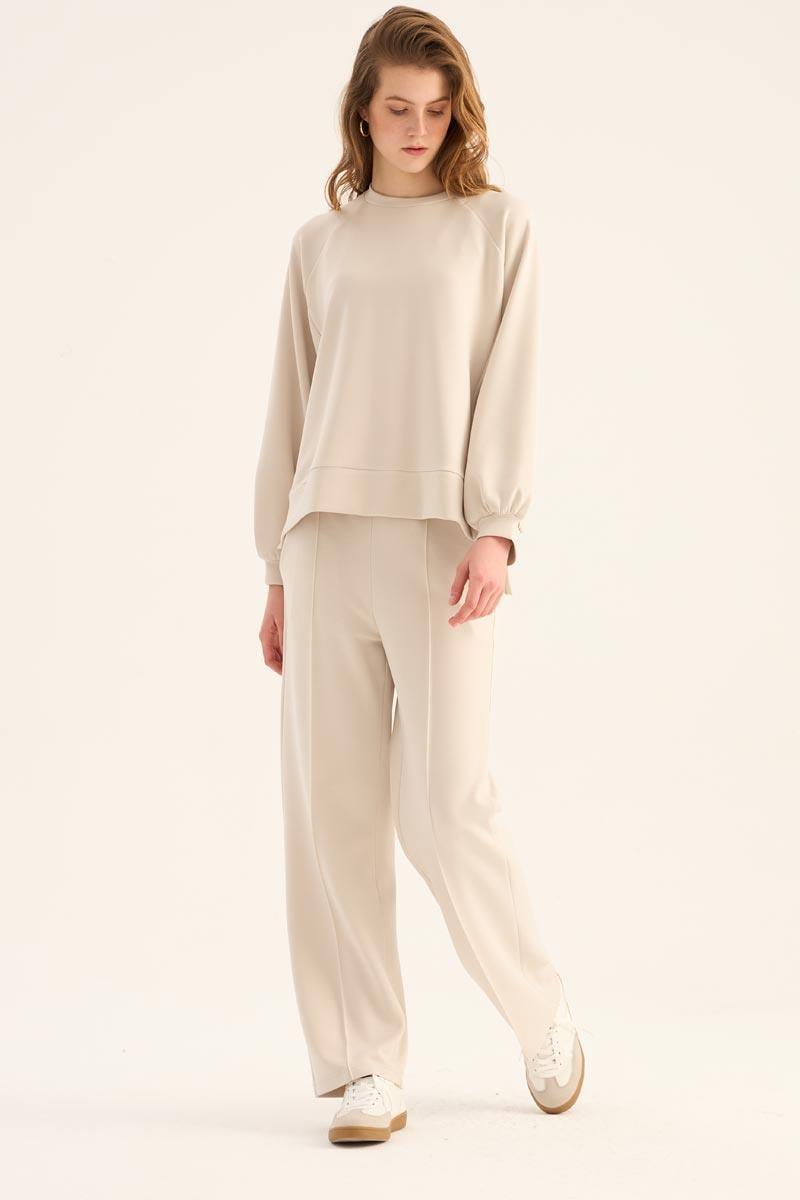 Kısa Modal Sweatshirt Taş