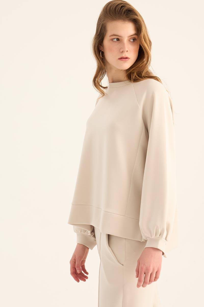 Kısa Modal Sweatshirt Taş
