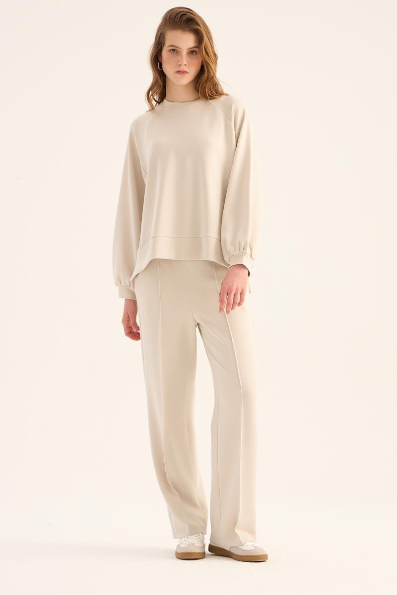 Kısa Modal Sweatshirt Taş