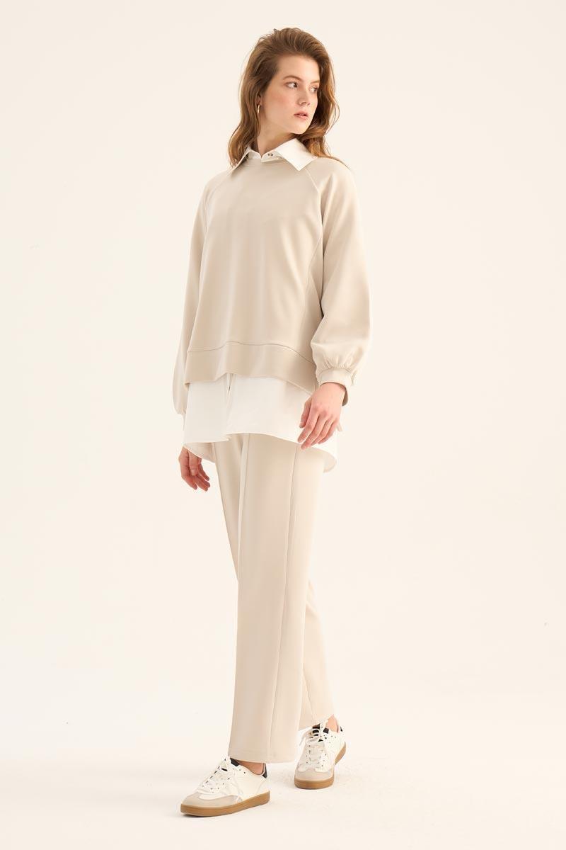 Kısa Modal Sweatshirt Taş