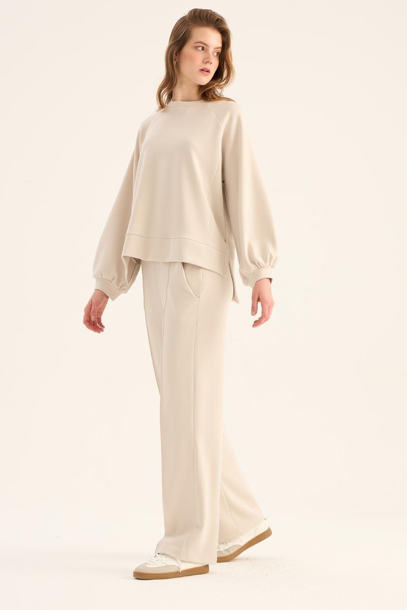 Kısa Modal Sweatshirt Taş