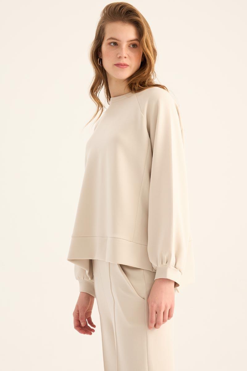 Kısa Modal Sweatshirt Taş