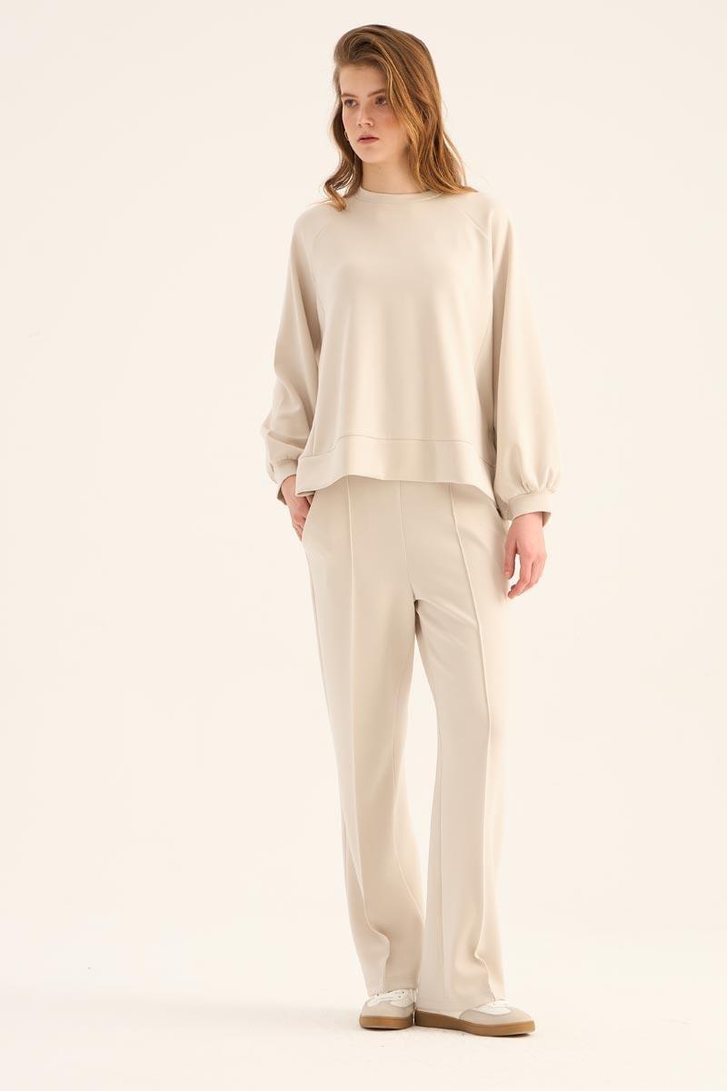 Kısa Modal Sweatshirt Taş