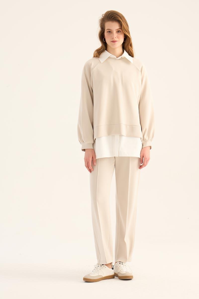 Kısa Modal Sweatshirt Taş