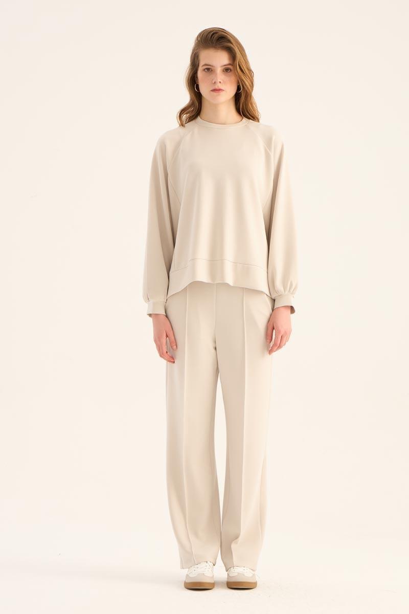 Kısa Modal Sweatshirt Taş