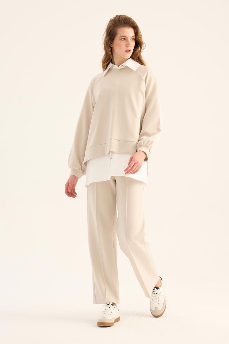 Kısa Modal Sweatshirt Taş
