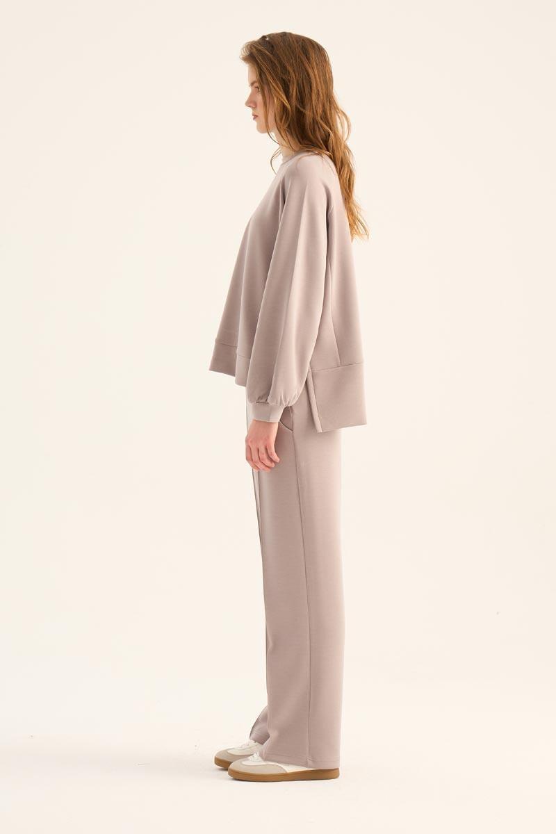 Kısa Modal Sweatshirt Vizon