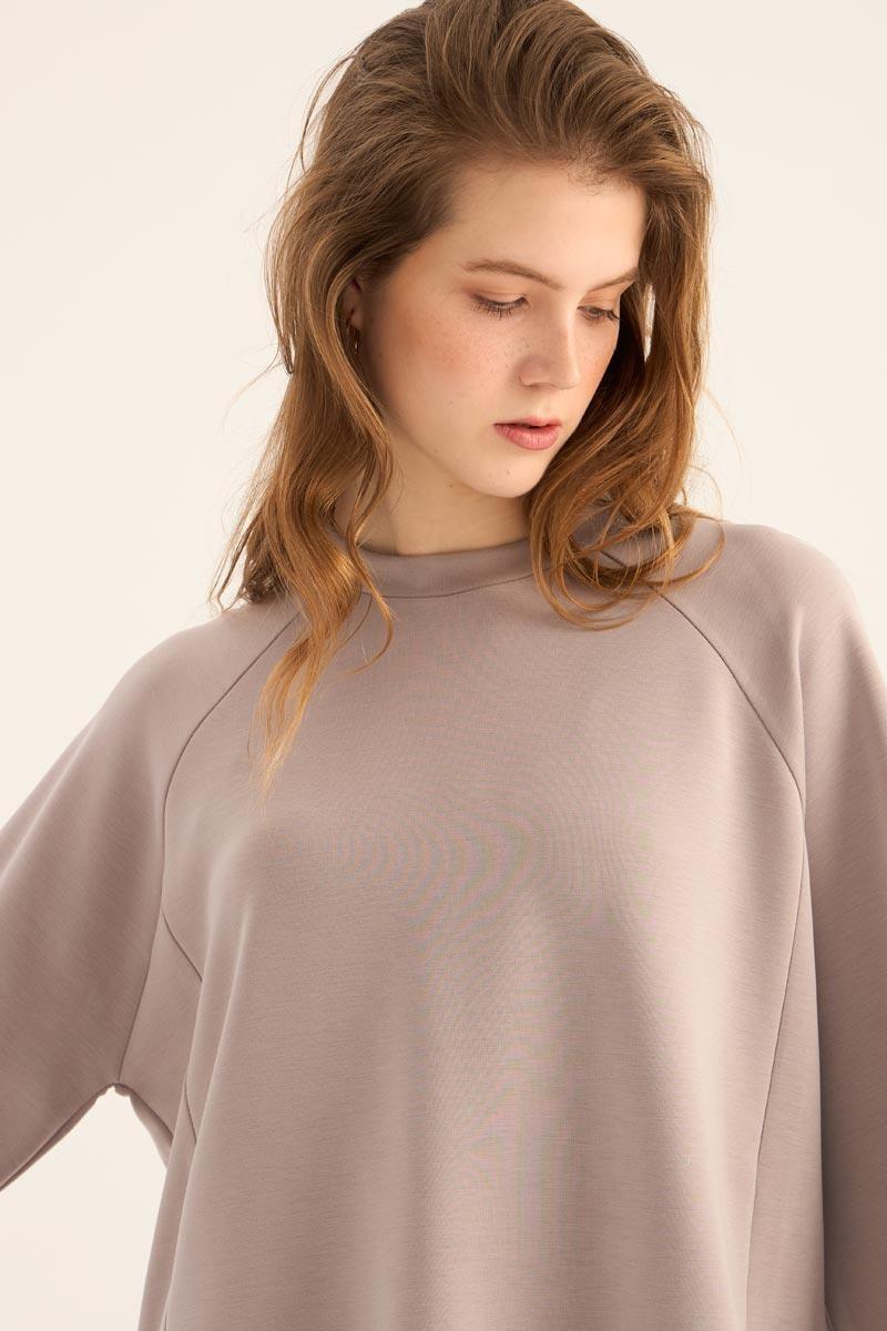 Kısa Modal Sweatshirt Vizon