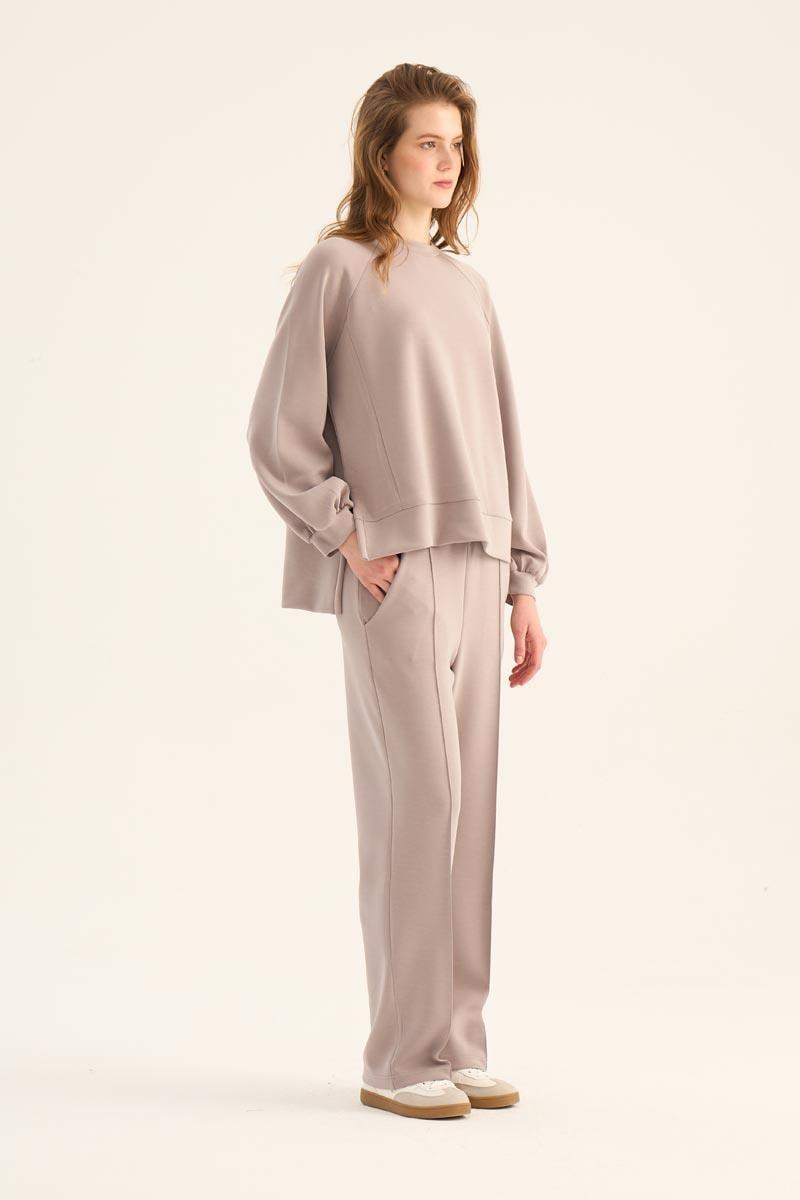 Kısa Modal Sweatshirt Vizon