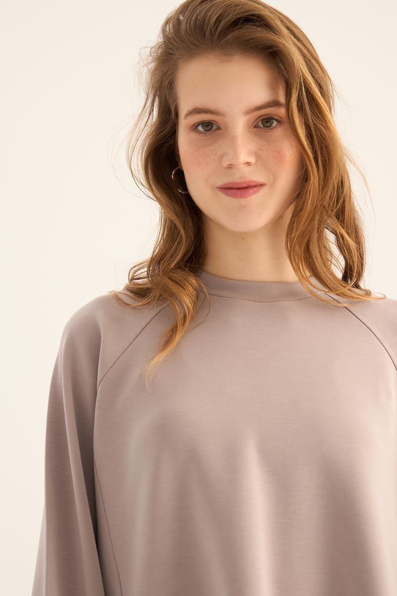 Kısa Modal Sweatshirt Vizon