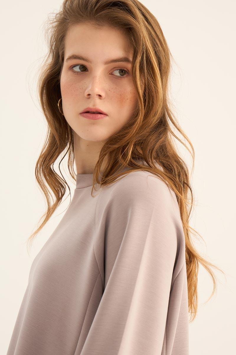 Kısa Modal Sweatshirt Vizon