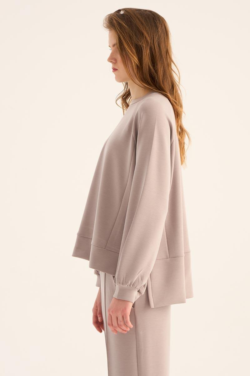 Kısa Modal Sweatshirt Vizon