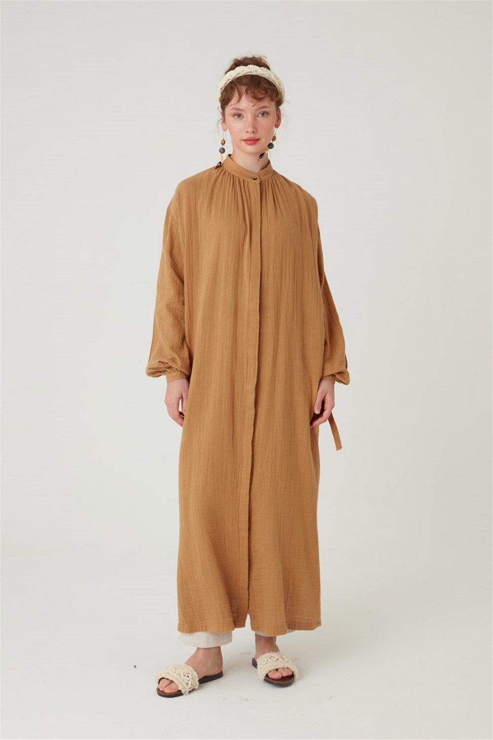 Müslin Gömlek Elbise Camel