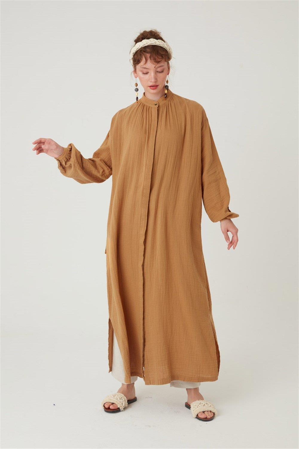 Müslin Gömlek Elbise Camel