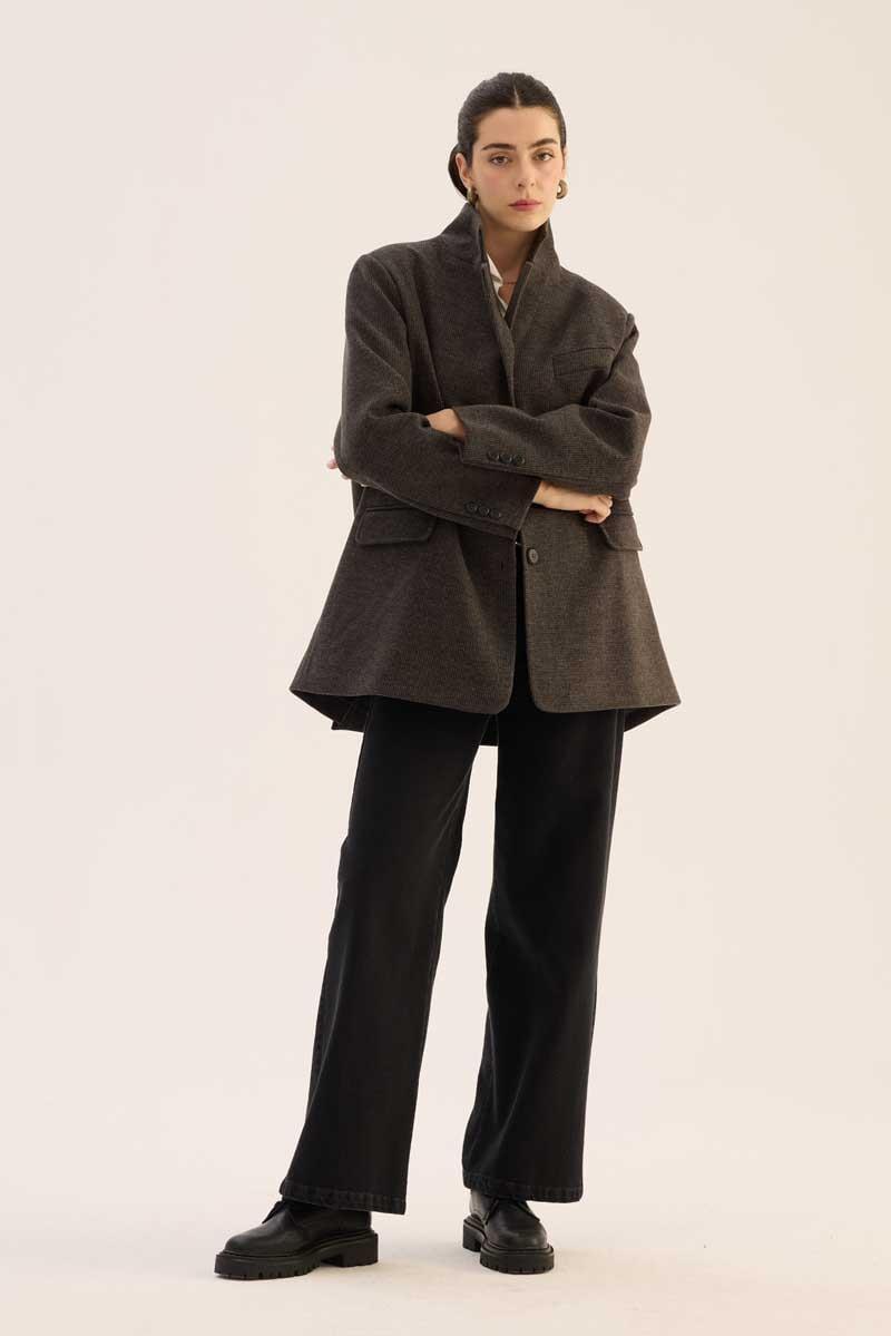 Oversize Kesim Kaşe Blazer Antrasit