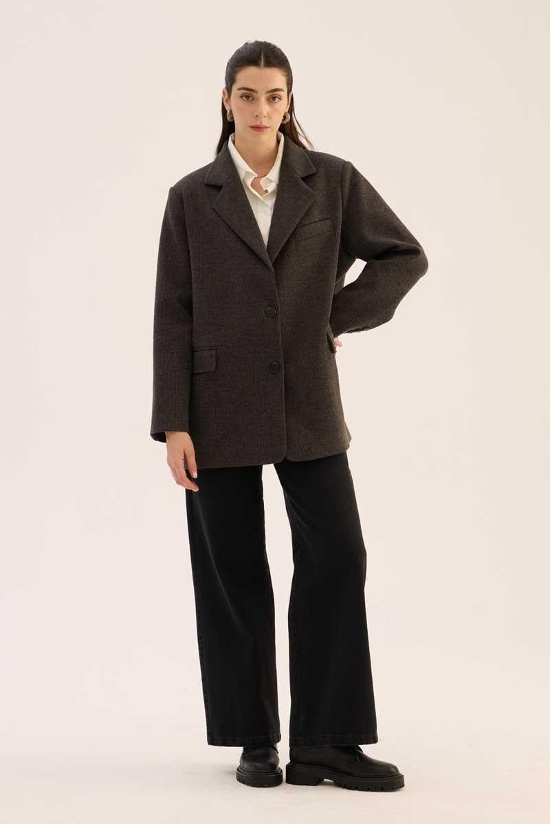 Oversize Kesim Kaşe Blazer Antrasit