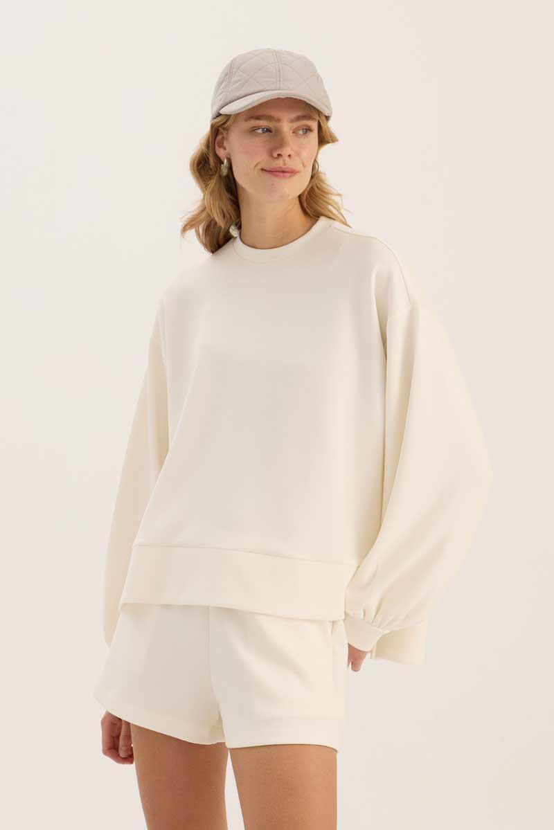 Sweatshirt Şort Ekru