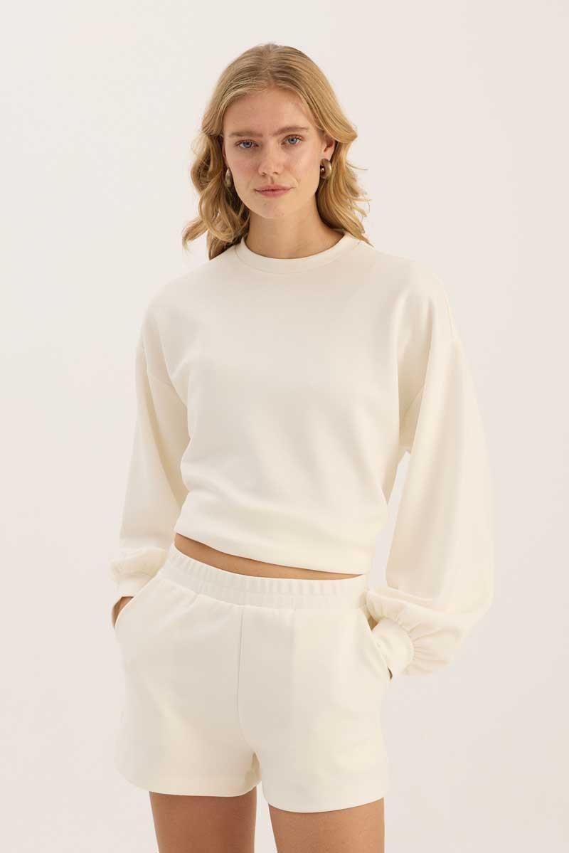 Sweatshirt Şort Ekru