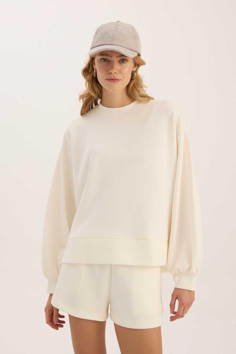 Sweatshirt Şort Ekru