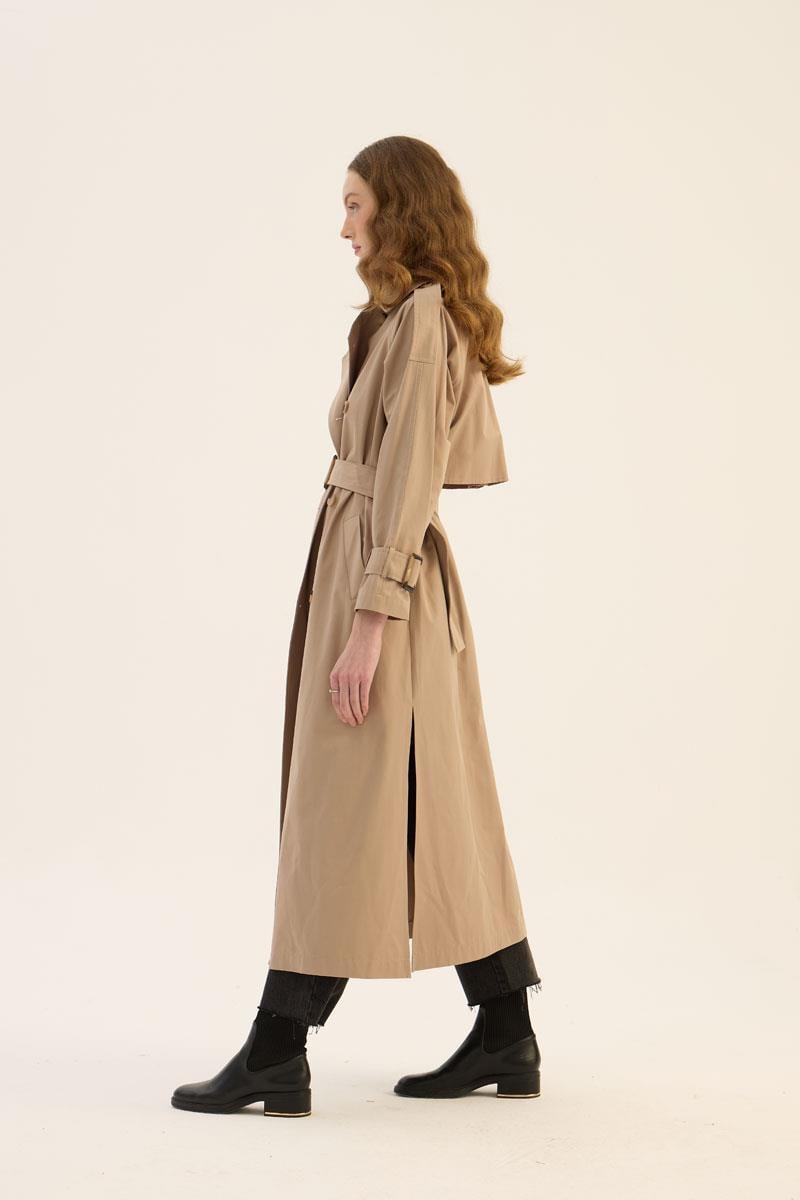 Yırtmaçlı Oversize Trençkot Vizon
