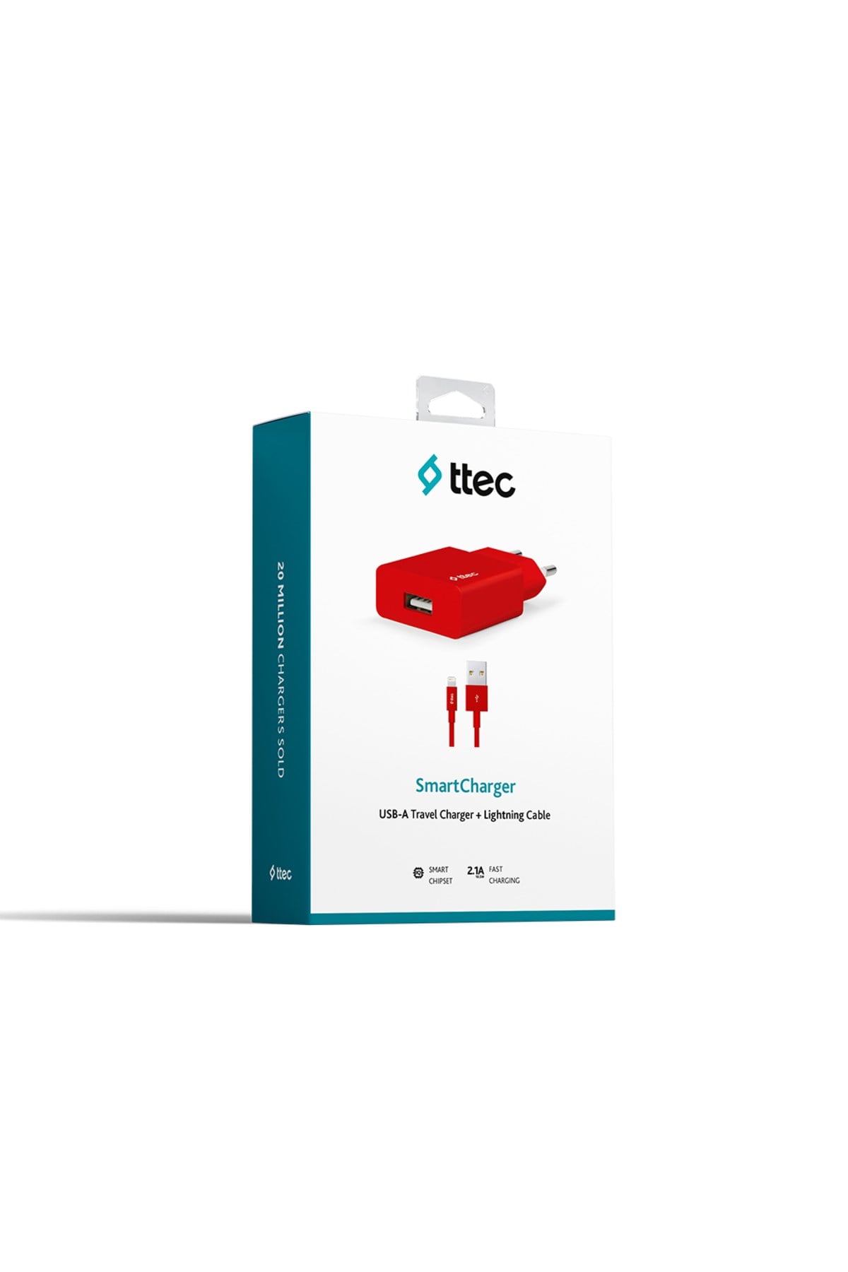 2Scs20Lk Smartcharger 2.1A Seyahat Şarj Aleti + Lightning Kablo,Kırmızı