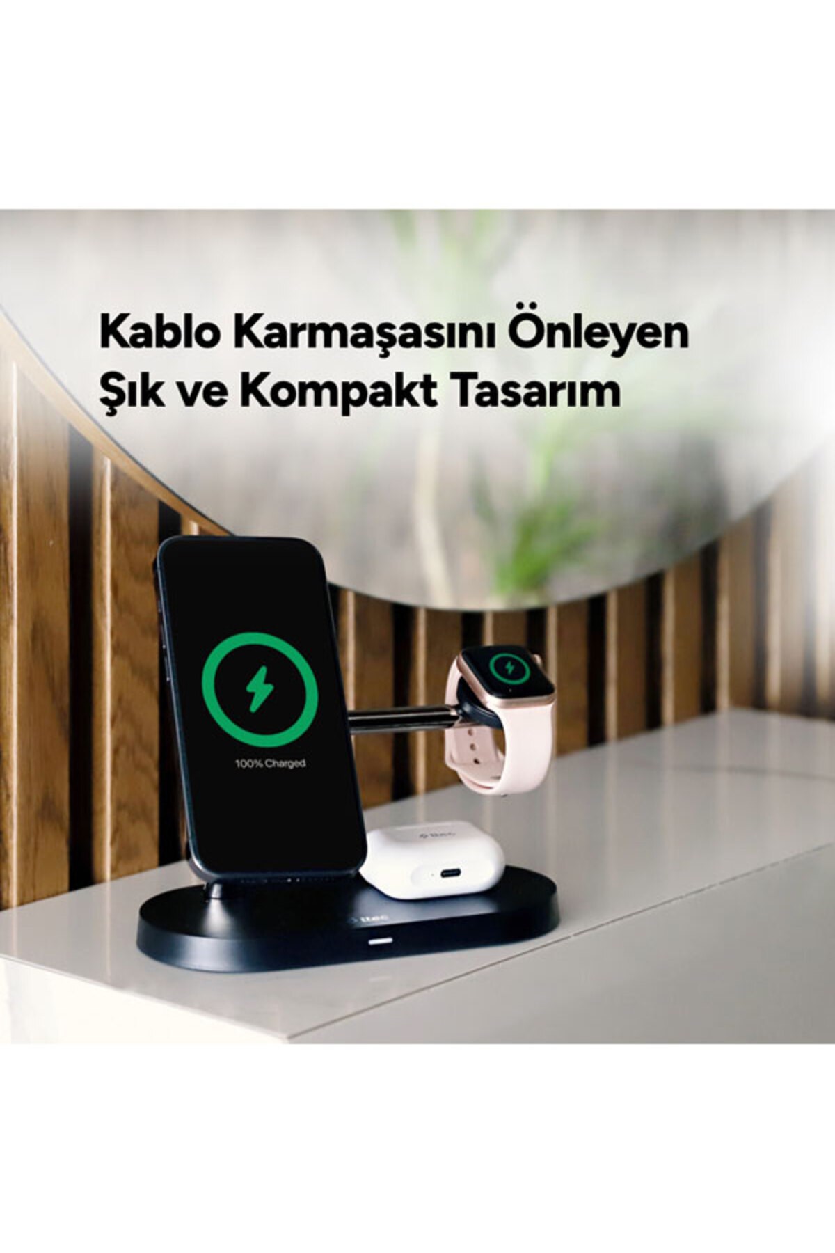 Aircharger Quattro M Magsafe Uyumlu Iphone+applewatch+airpods Led Li Kablosuz Hızlı Şarj Standı